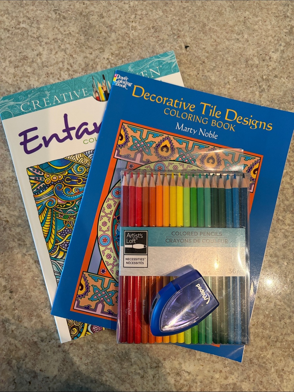 Decorative Tile Designs Coloring Book with Colored Pencils - Blue